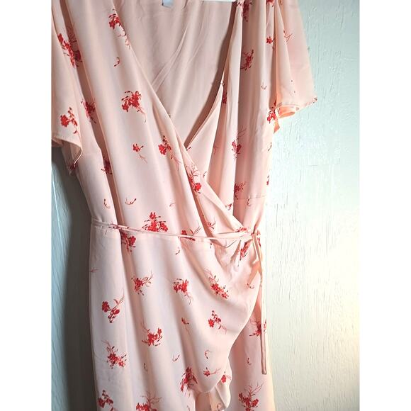 Chelsea28 Pink Midi Ruffle Wrap Dress Womens Large Feminine Cottage Coquette - Picture 2 of 8